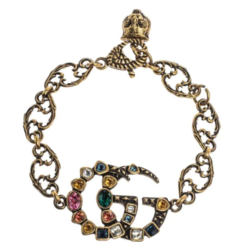 NWT Gucci GG Multicolor Crystal Gold Tone Bracelet